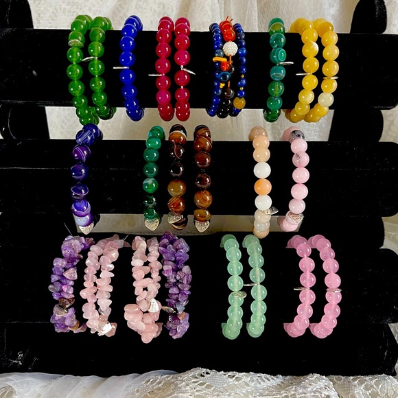 Natural Gemstone bead bracelet,Men and Women Stretchy Bracelet,Genuine Gemstones - Picture 1 of 14